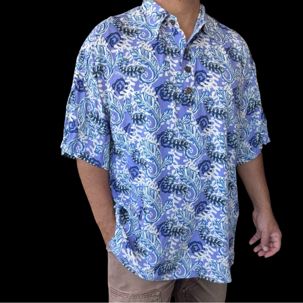 Vintage Manuhealii white tag Pullover Men’s shirt rayon 2XL paisley print
